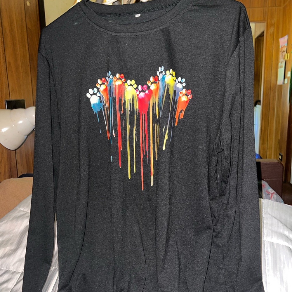 Black Long Sleeve with Colorful Heart Design Size XXL